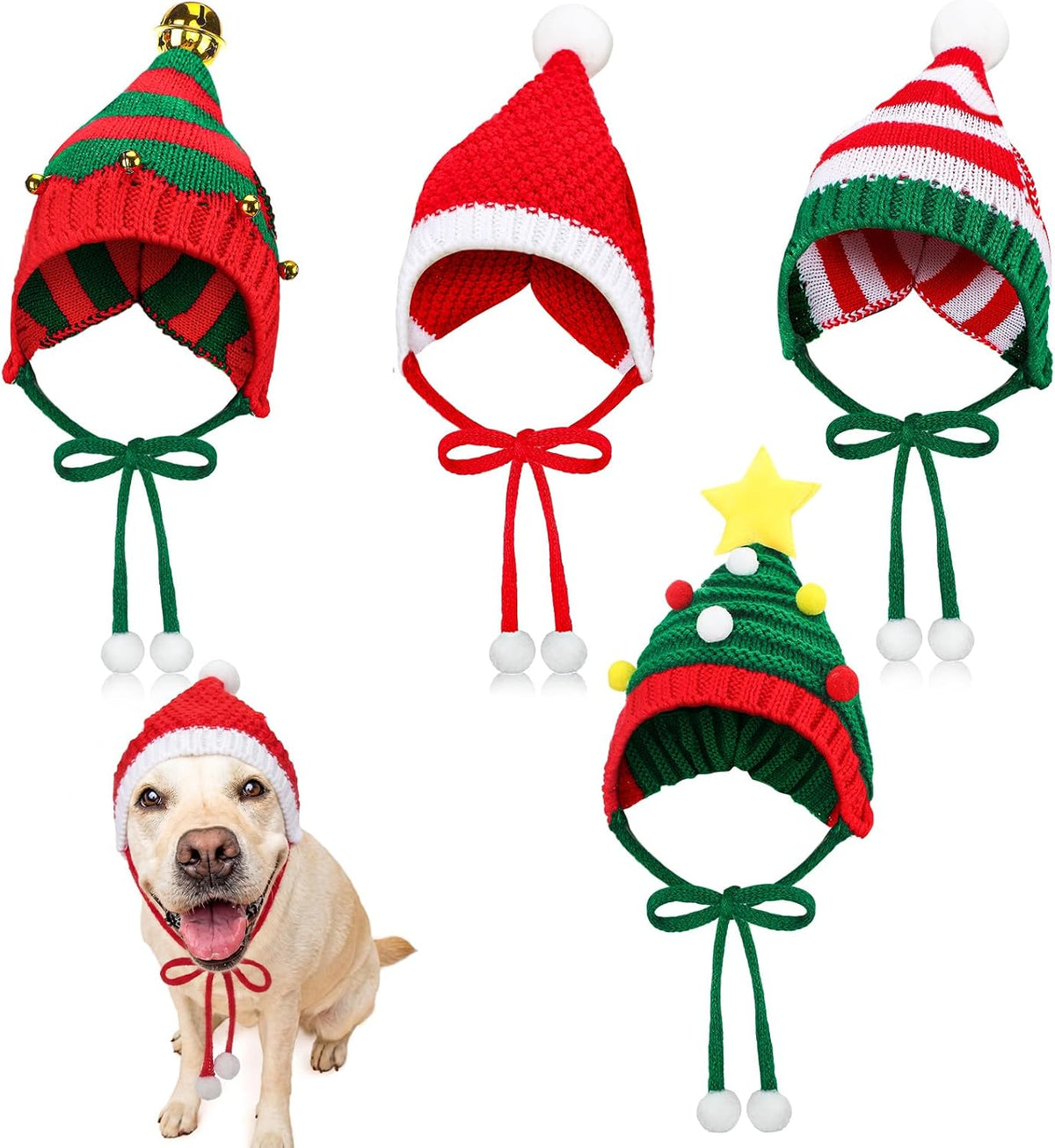 Dansydaisy 4 Pack Christmas Knitted Dog Santa Hats, multicolor, small