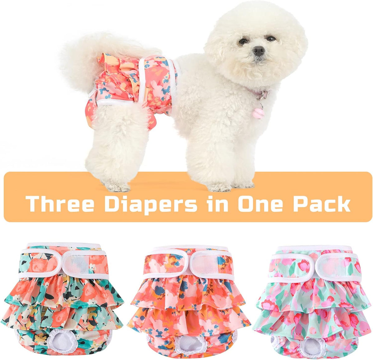 Washable Dog Diapers Female 3 Pack Reusable Highly Absorbent Doggie Diaper, Flexible Doggy Diaper Female Durable Leak-Pr