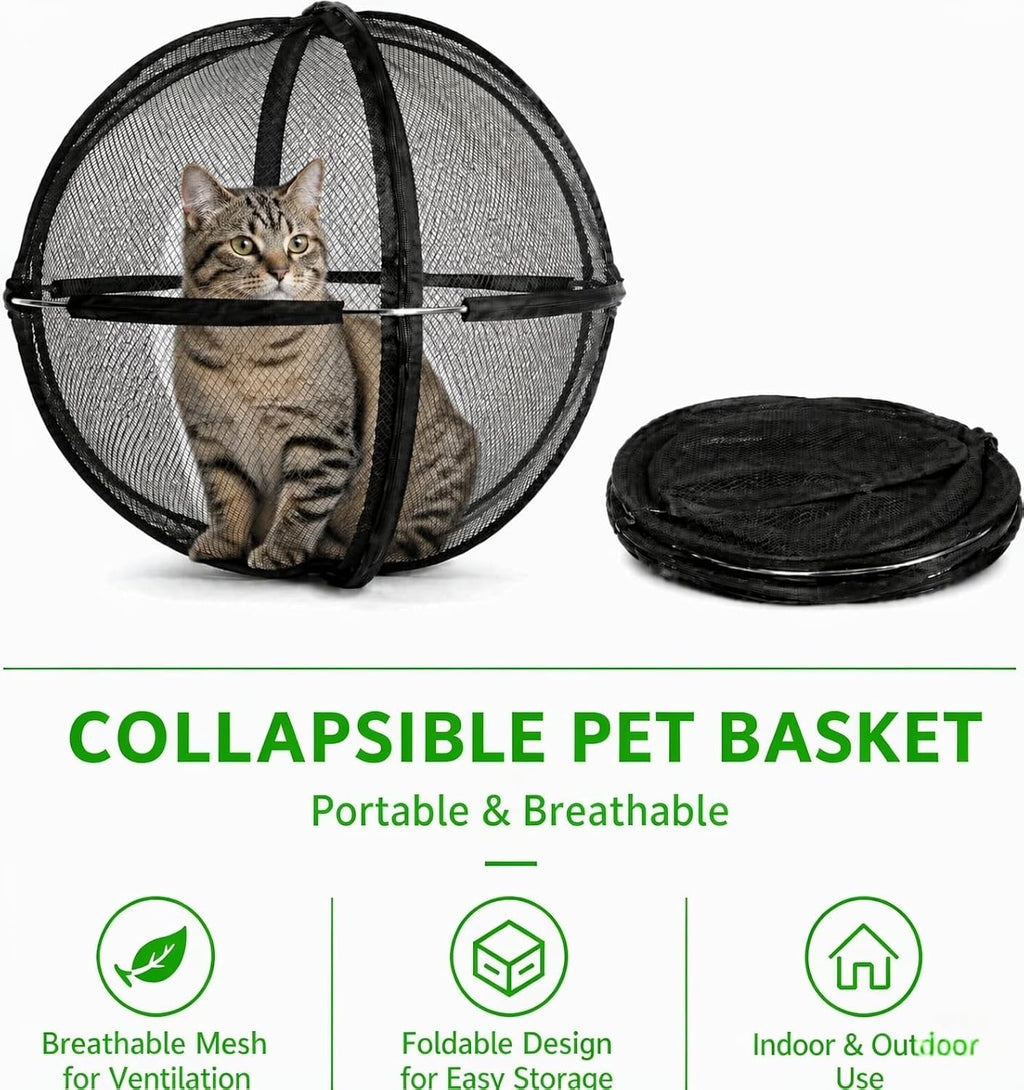 Portable Outdoor Cat Enclosure Ball Cat Cage Pop-Up Cat Playpen (Black)