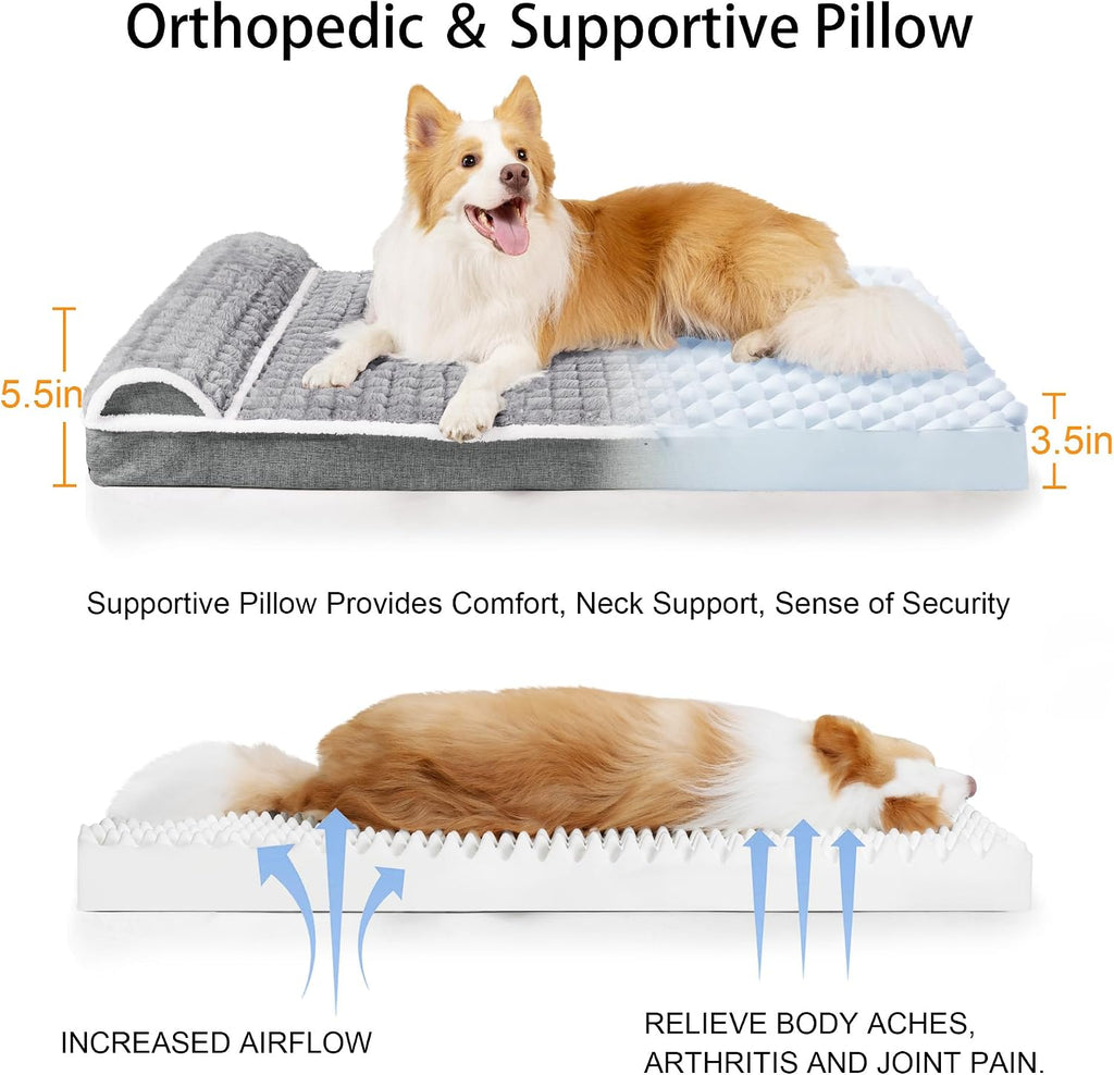 Orthopedic Large Dog Bed Pillow Soft Pet Sofa Bed 36''X24'' Grey