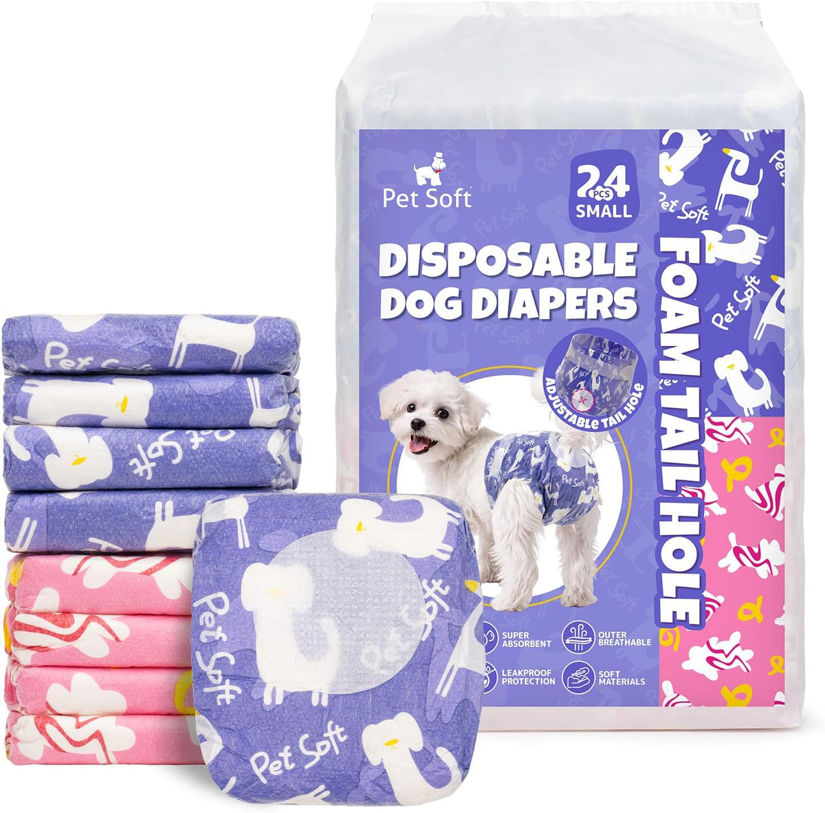 Pet Soft Disposable Dog Diapers Female with Foam Tail Hole S 24P