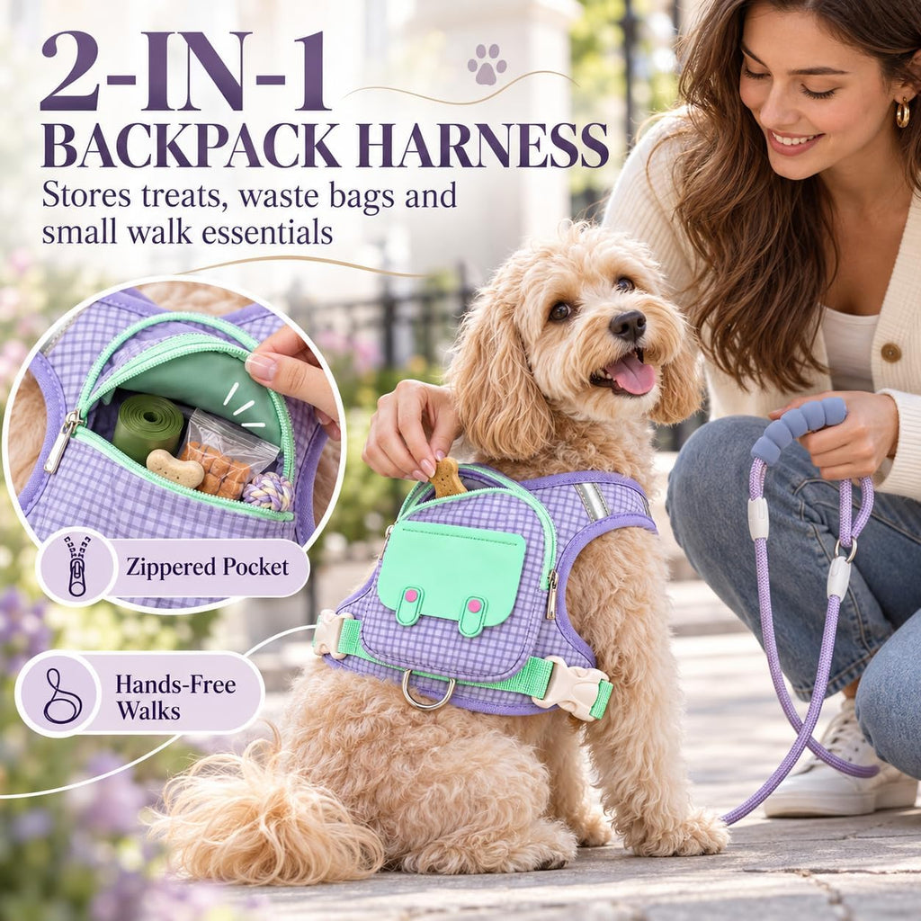 Reflective Waterproof Dog Harness Backpack with Leash, Adjustable Vest
