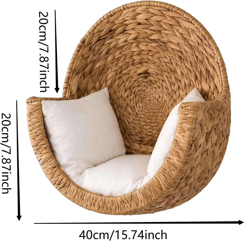Wooden Handwoven Hanging Cat Bed, Boho Wall Mounted Cat Perch