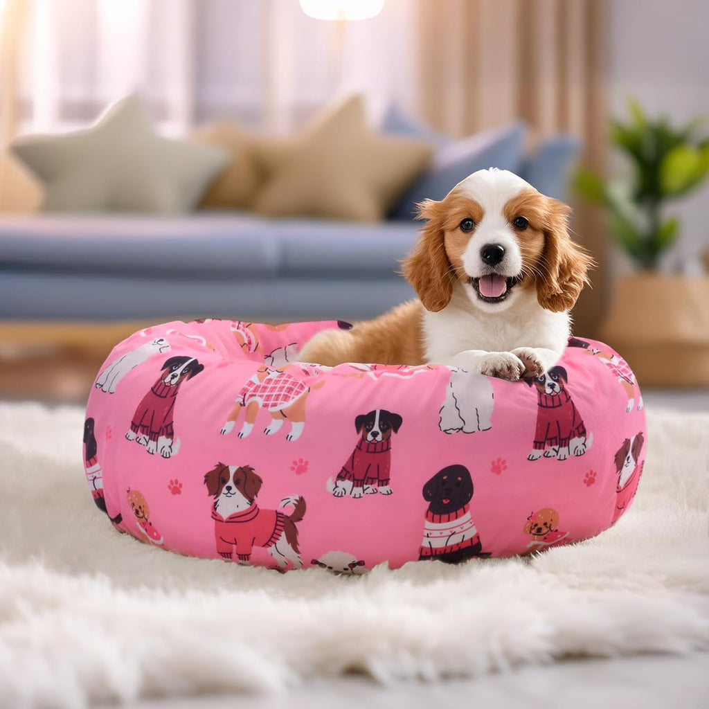 Round Replacement Dog Bed Covers Elastic Edged Washable 20 x 9.8 Inch