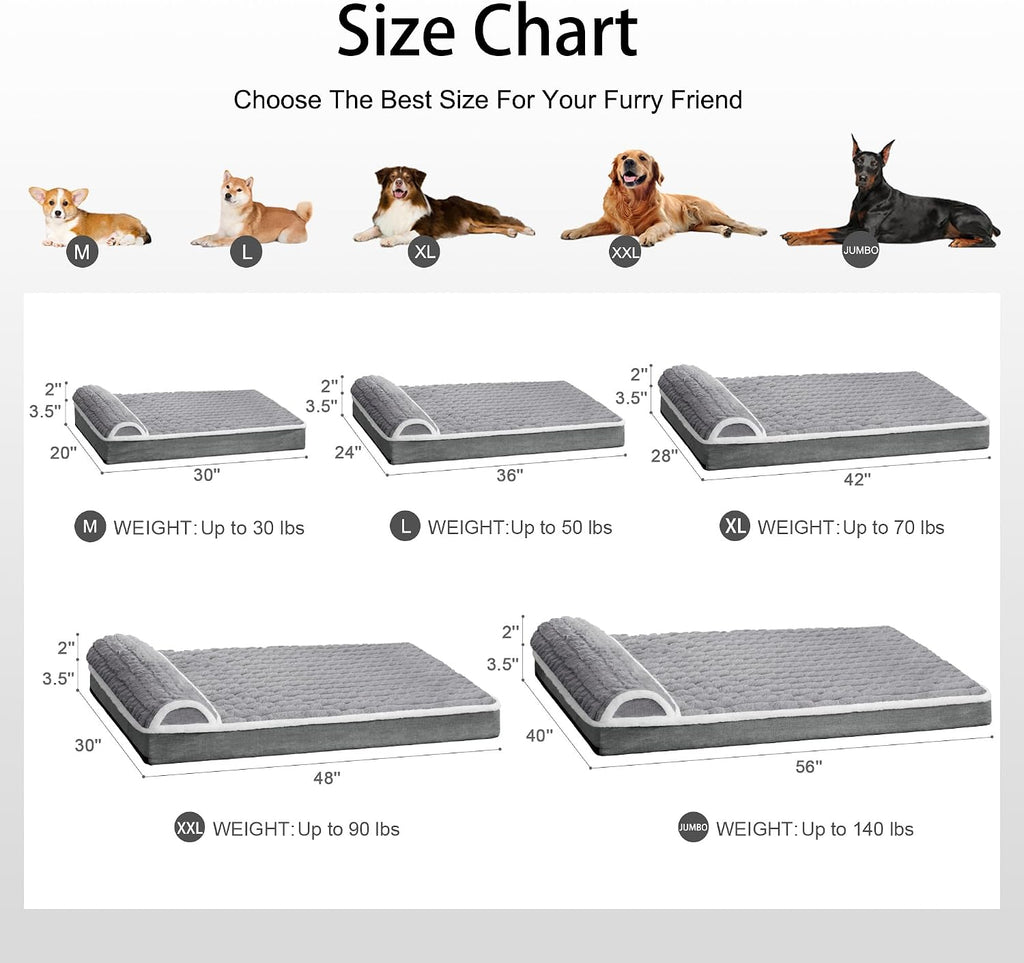 Orthopedic Large Dog Bed Pillow Soft Pet Sofa Bed 36''X24'' Grey