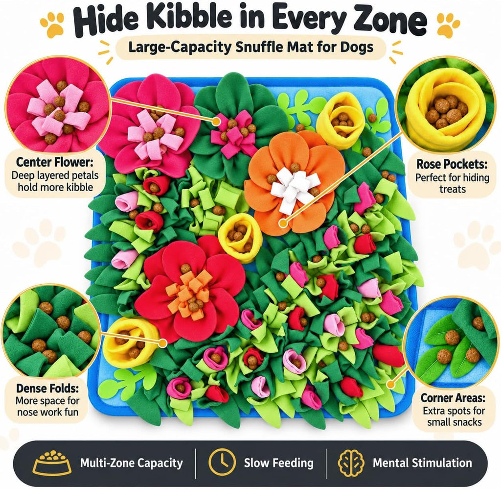 Dog Snuffle Mat, Slow Feeder & Foraging Puzzle Toy, 19.7in, Colorful