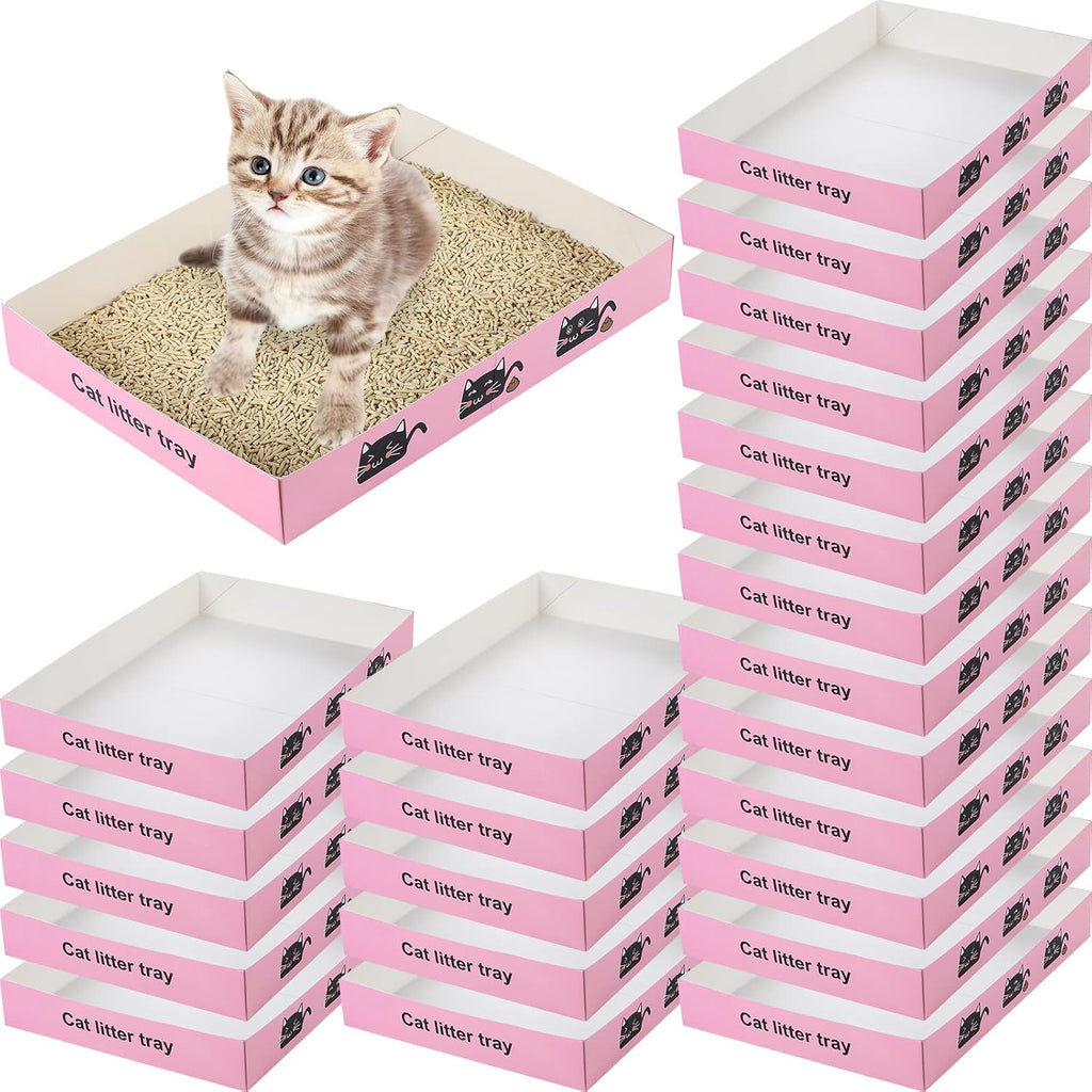 Amyhill 30 Pack Disposable Cat Litter Box Paper Pet Trays,Pink