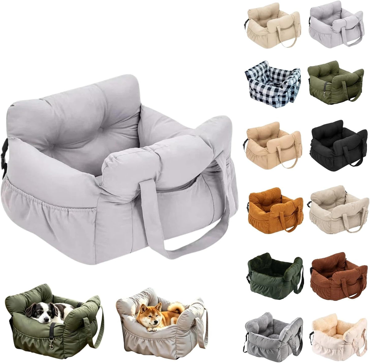 Pet Road Trip Accessory Car Seat for Small Medium Dog (Gray, M)