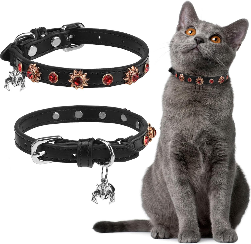 Leather Cat Collar for Girl Boy Cats,Black(Skull)
