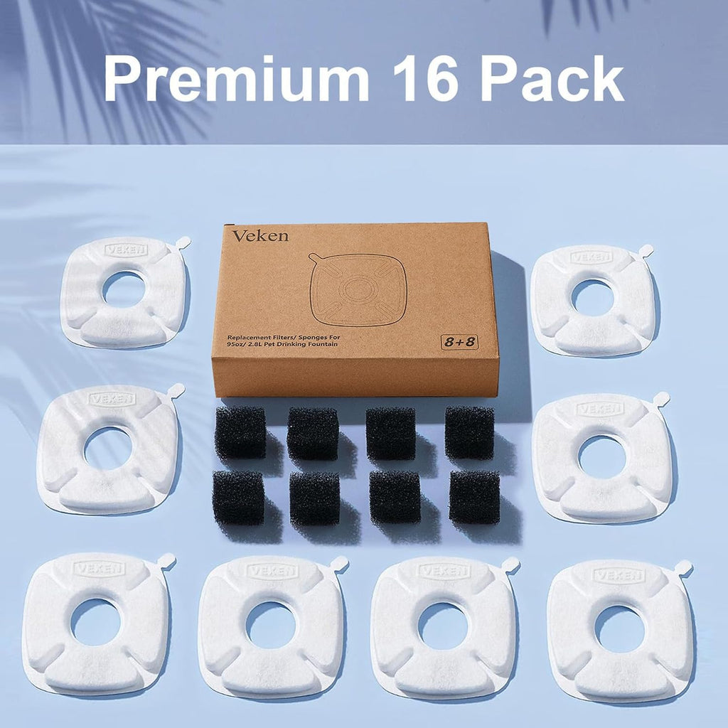 Veken Cat Water Fountain Filter, F1, Classic 8 Pack Replacement Filters