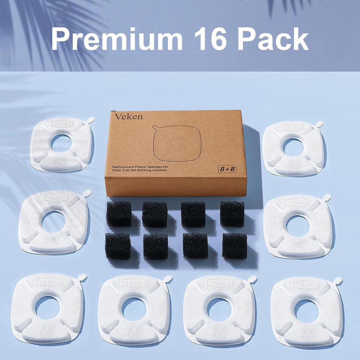 Veken Cat Water Fountain Filter, F1, Classic 8 Pack Replacement Filters