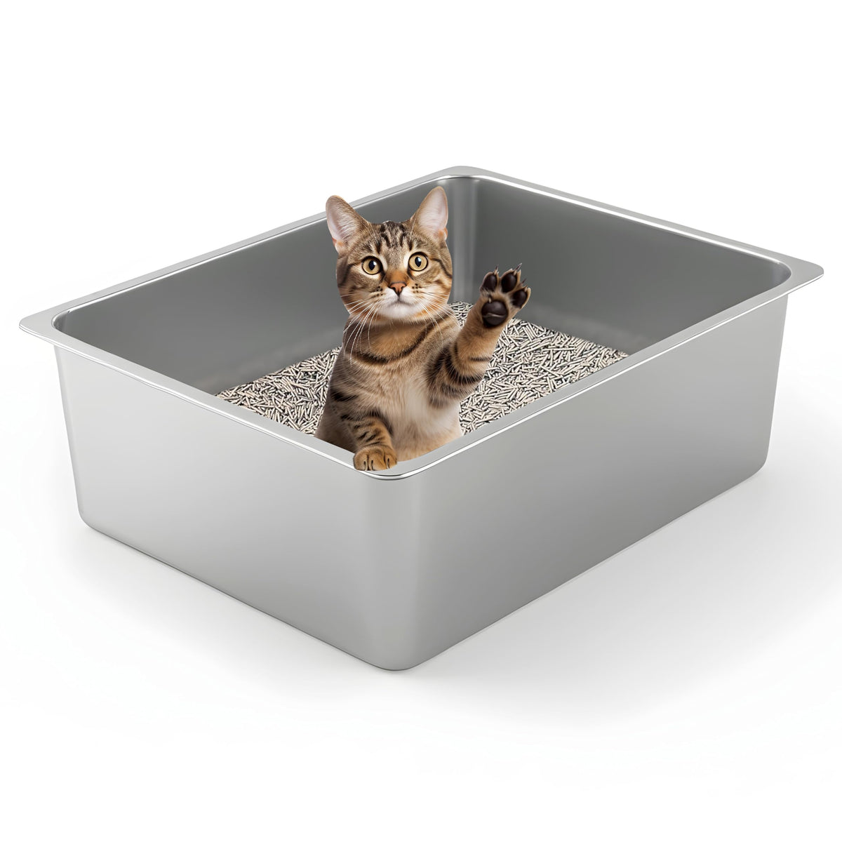 Pawfinch Steel Litter Starter Set – Open Steel Pan + 30 x 24 in Mat