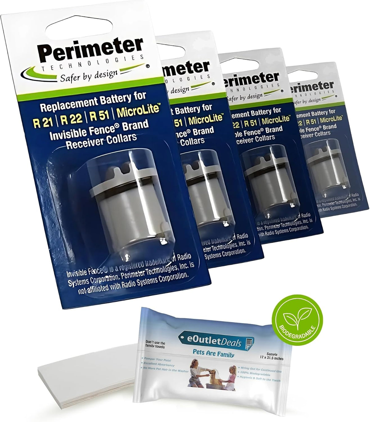 Perimeter Technologies Invisible Fence Collar Battery - Brand Compatible - Includes eOutletDeals Pet Towel (2 Pack)