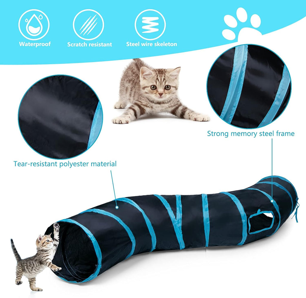 Sheldamy Cat Tunnel, S-2-Way Cat Tunnels for Indoor Cats, Collapsible Cat Play Tunnel, Interactive Toy Maze Cat House wi