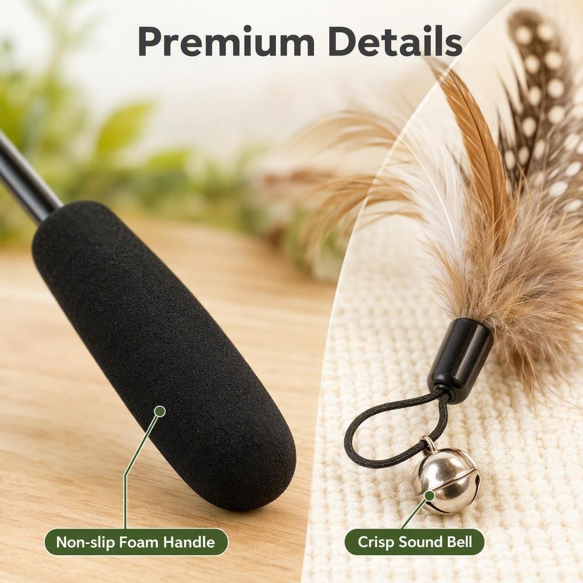 Interactive Cat Feather Wand Toy with 4 Feather Refills