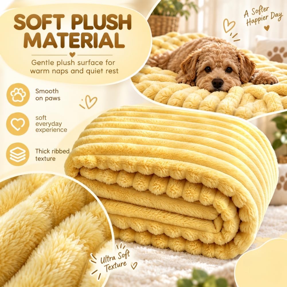 Washable Emotional Support Blanket for Dogs, Plush Yellow Dog Blankets，S