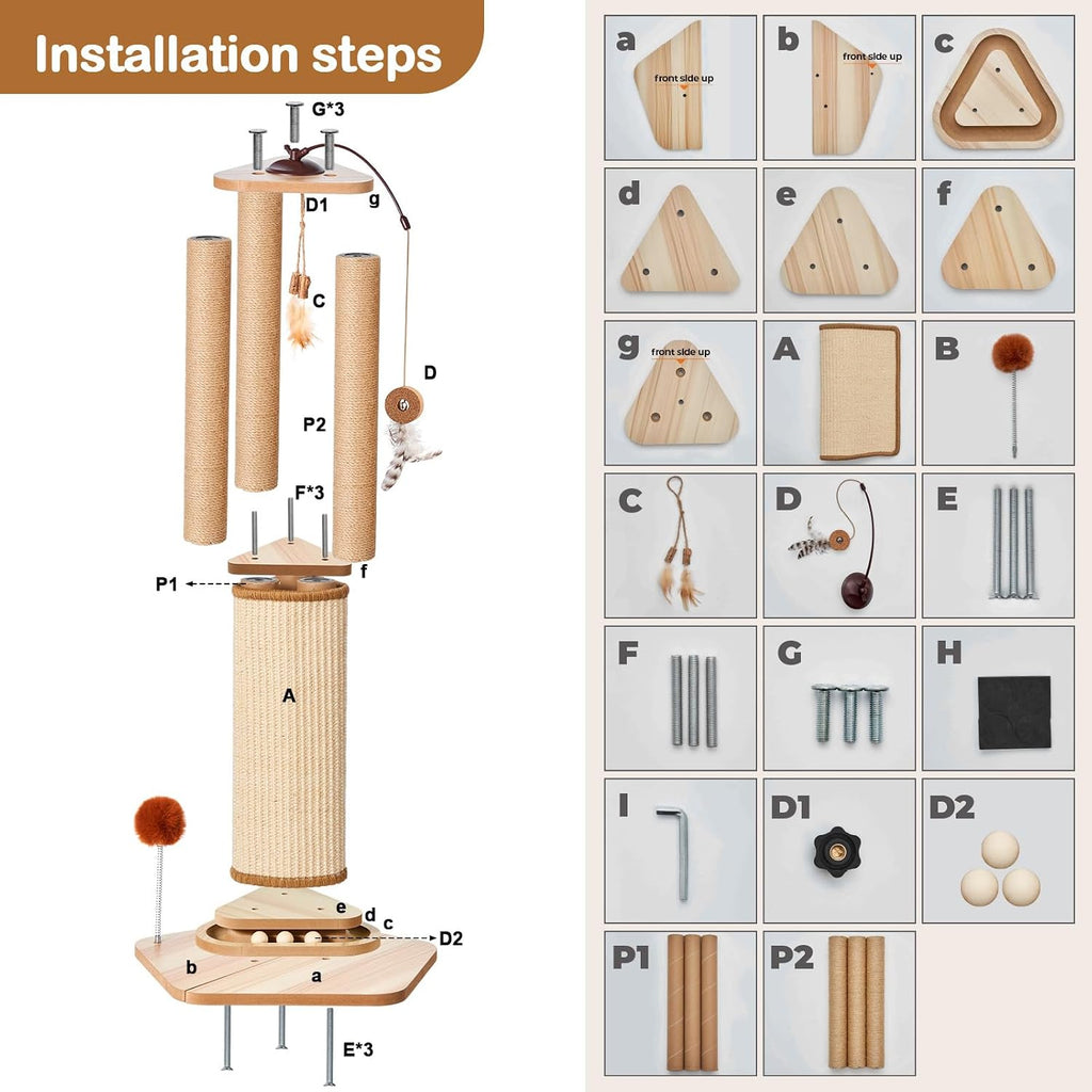 Odoland 34 Inch Cat Scratching Post for Multi Cats with 4 Interactive Toys