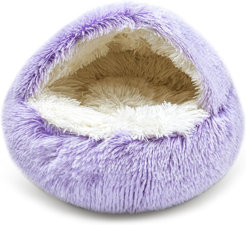 Cat Bed for Indoor Cats, Calming Cozy Cave with Self-Warming Plush, Entire Bed Machine Washable & Anti-Slip Base, Breath