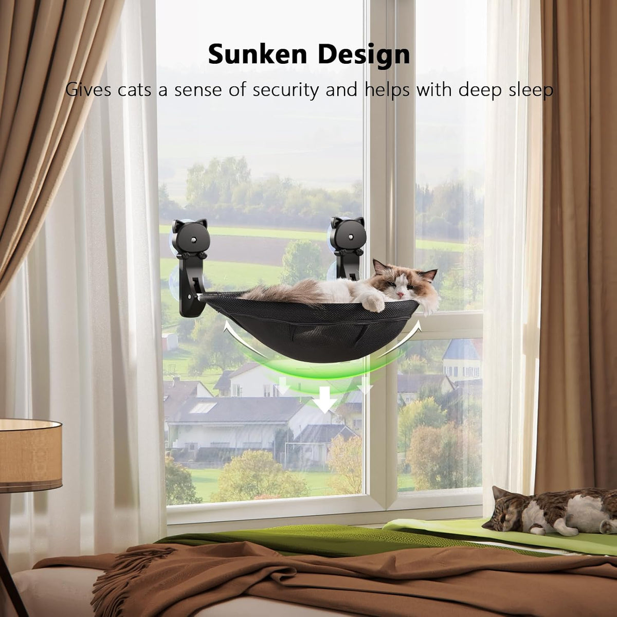 Cat Window Perch Cordless, Foldable & Stable Cat Beds- Breathable Cat Window Hammock for Overlooking, Sunbathing and Cli