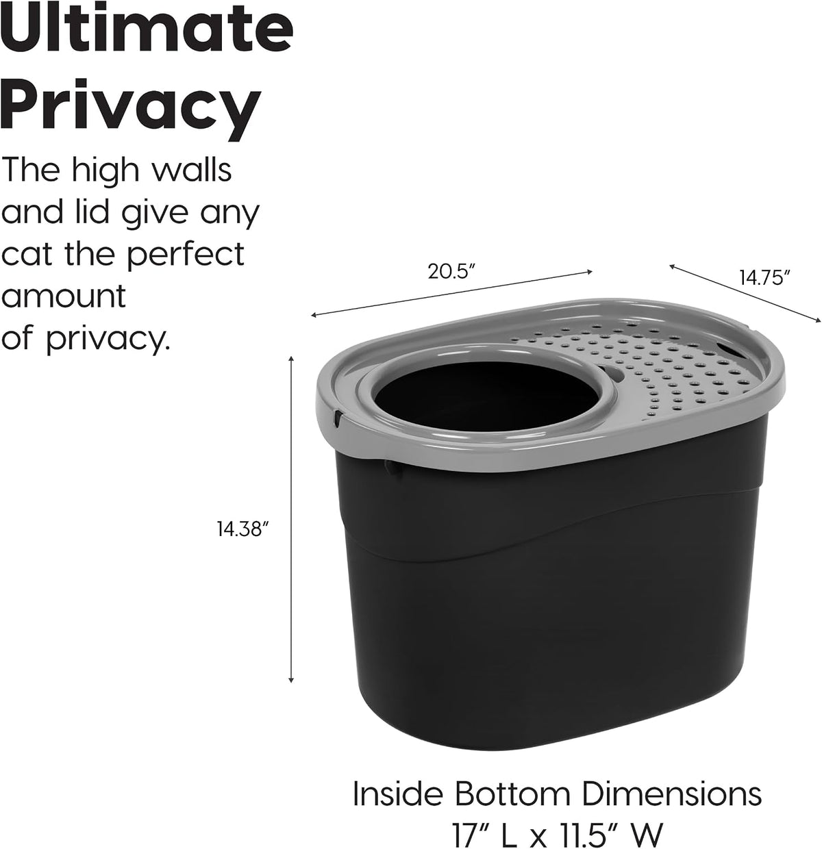IRIS USA Top Entry Cat Litter Box, Hooded Privacy, Large, Black/Gray