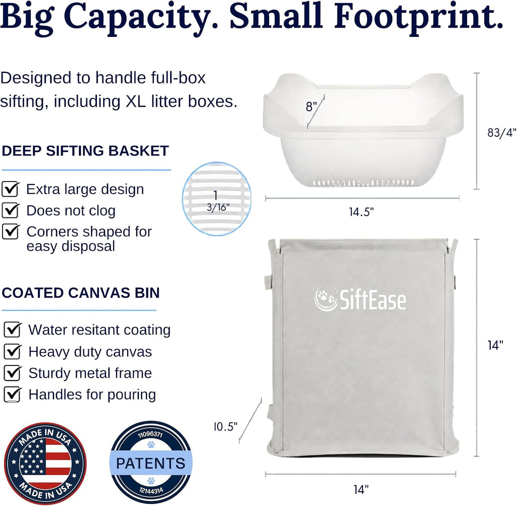 SiftEase Cat Litter Sifter with Bin, Fast Scoop-Free Litter Box Cleaning