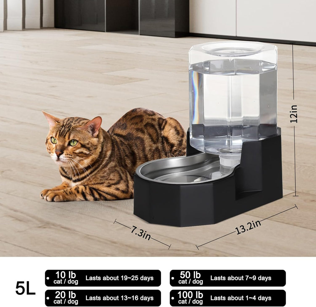 5L Cat Gravity Water Bowl Dispenser: Stainless Steel Bowl