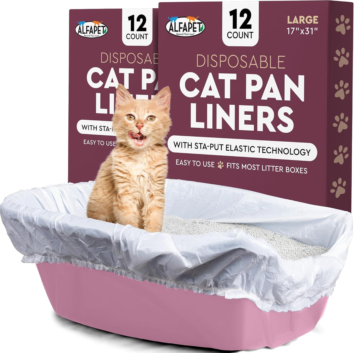 Alfapet Cat Litter Box Liners Large 12 Count - Tear-Resistant Cat Litter Bags - Waterproof Kitty Litter Liners - Fits Li