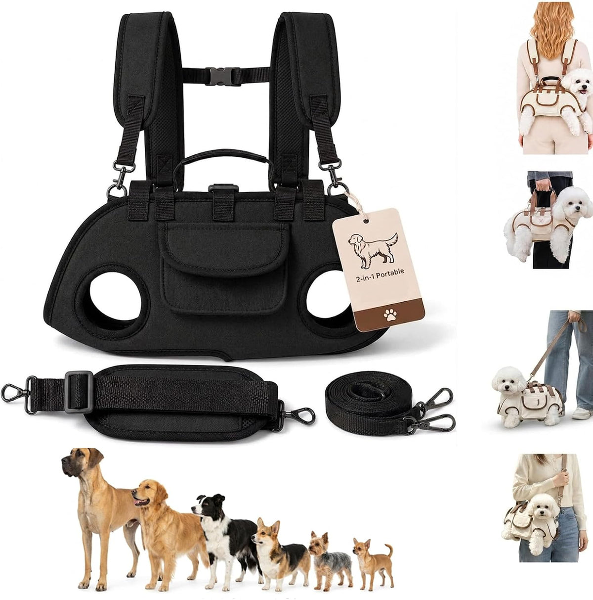 2-in-1 Portable Breathable Pet Carrier for Small Dogs and Cats，A-Single-M