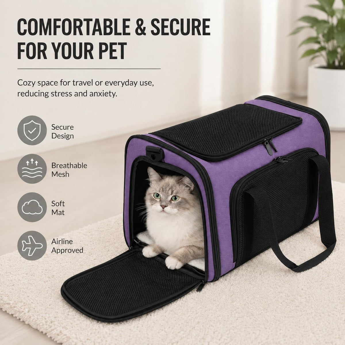 DALASITING Pet Carrier for Cats and Small Dogs Up to 15 lb,Purple, Medium