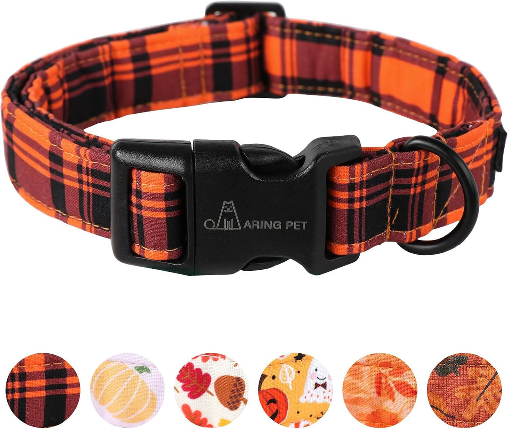 ARING PET Halloween Dog Collar-Cute Fall Dog Collar for Small Dogs, Cotton Halloween Orange Grid Dog Collars for Small M