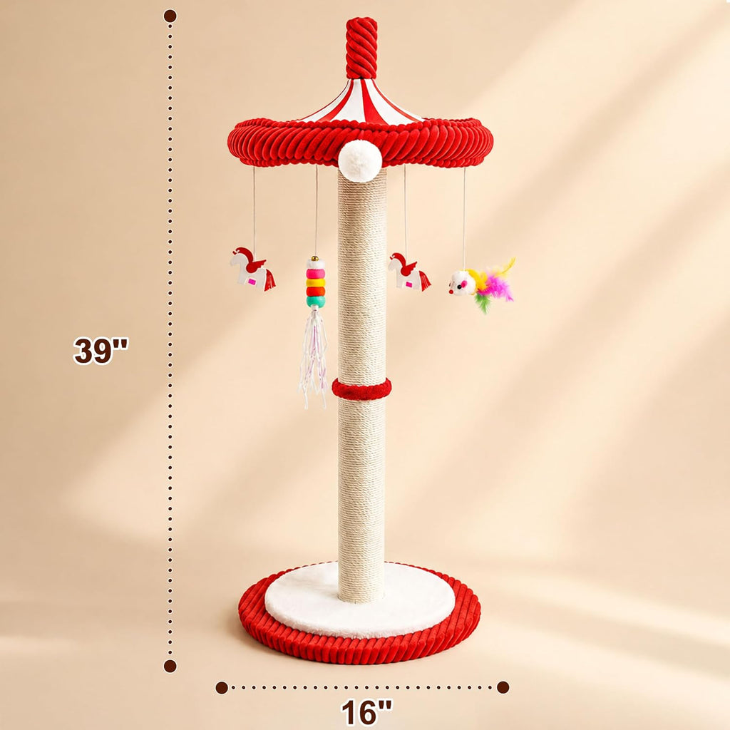Carousel Cat Scratching Post with Hanging Toys, Interactive Cat Toys