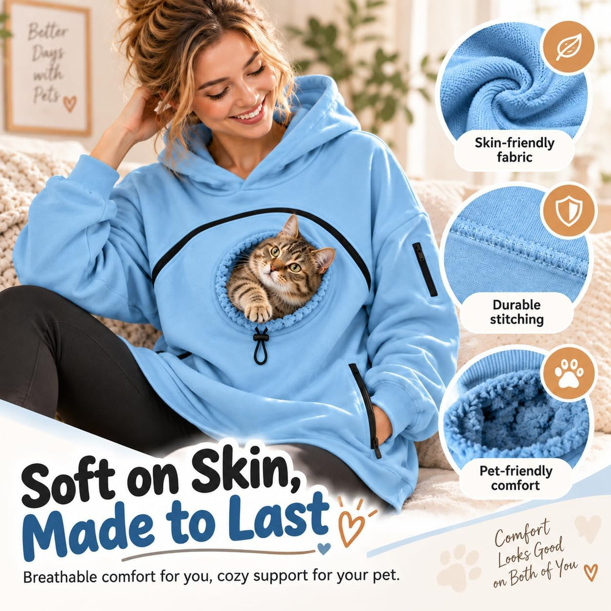 Pet Pouch Hoodie, Cat Hoodie with Dog Pouch, Pull Pocket with Dog Pouch