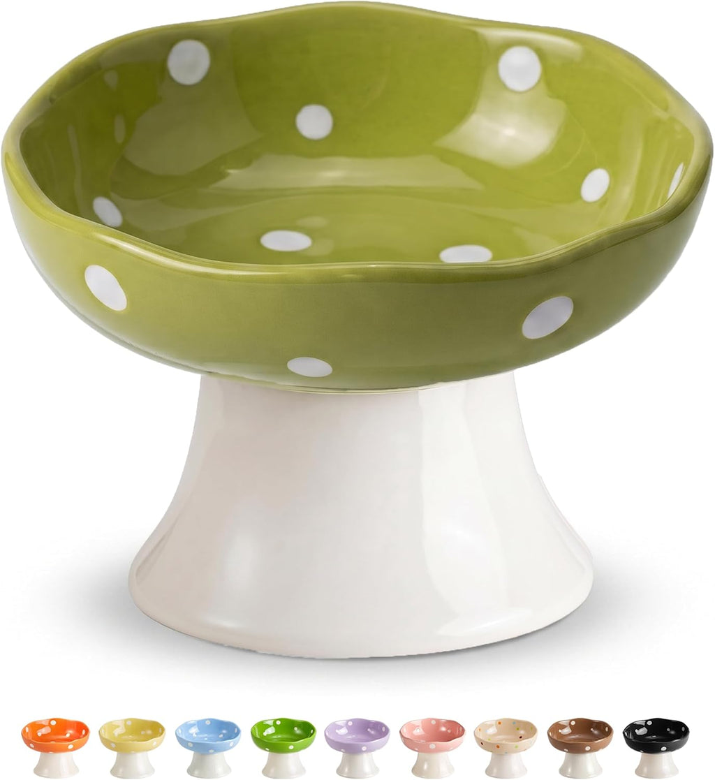 Red Mushroom Cat Bowl, Elevated Ceramic Bowl for Cats