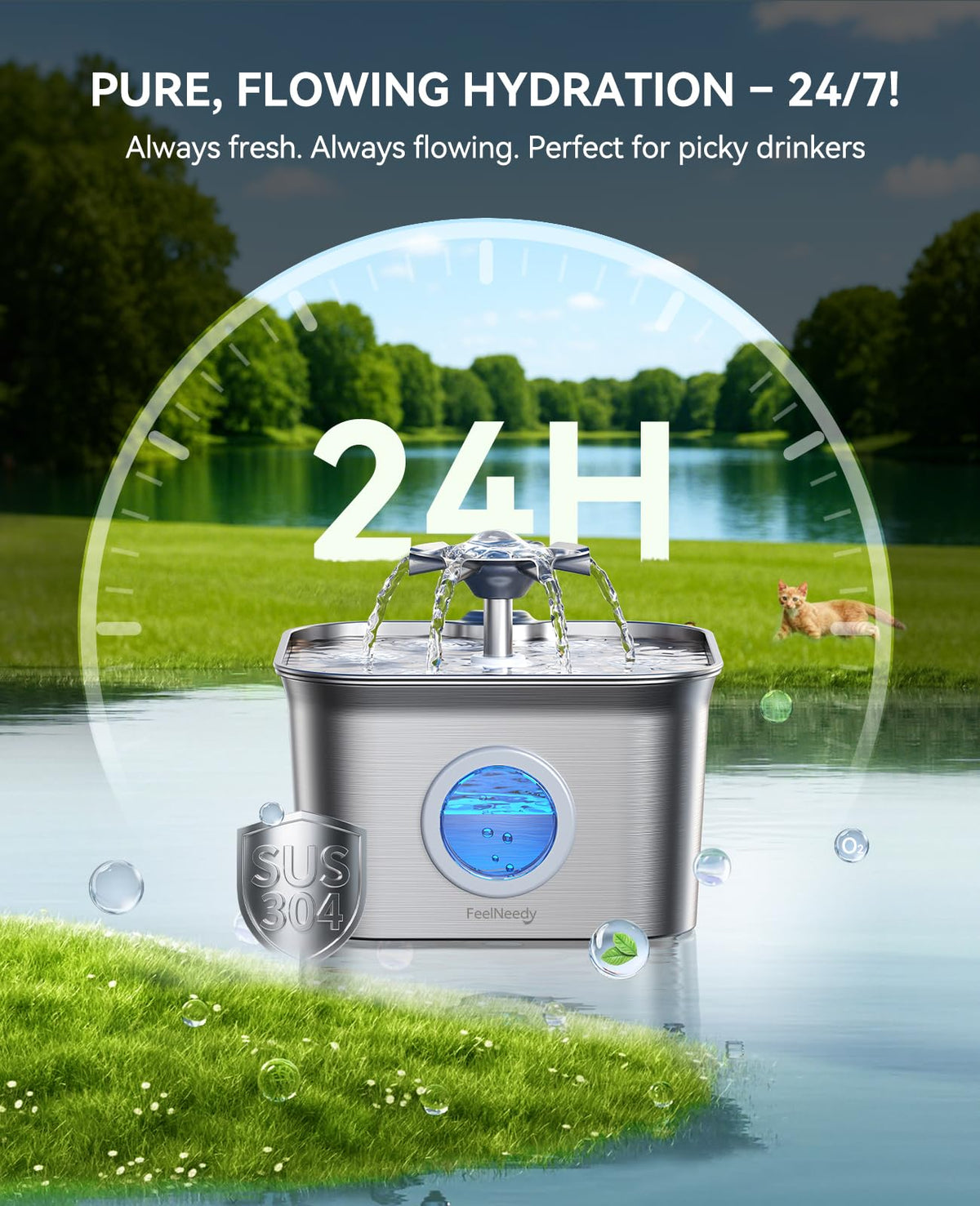 Cat Water Fountain Stainless Steel: 99oz/2.8L Auto Pet Drinking Fountain