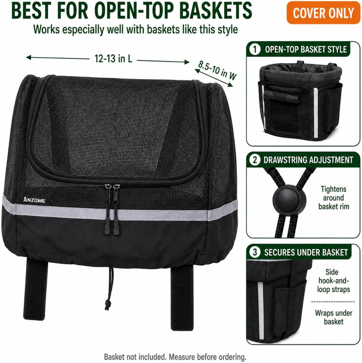 Dog Bike Basket Cover, Drawstring Mesh Pet Safety Cover, Breathable