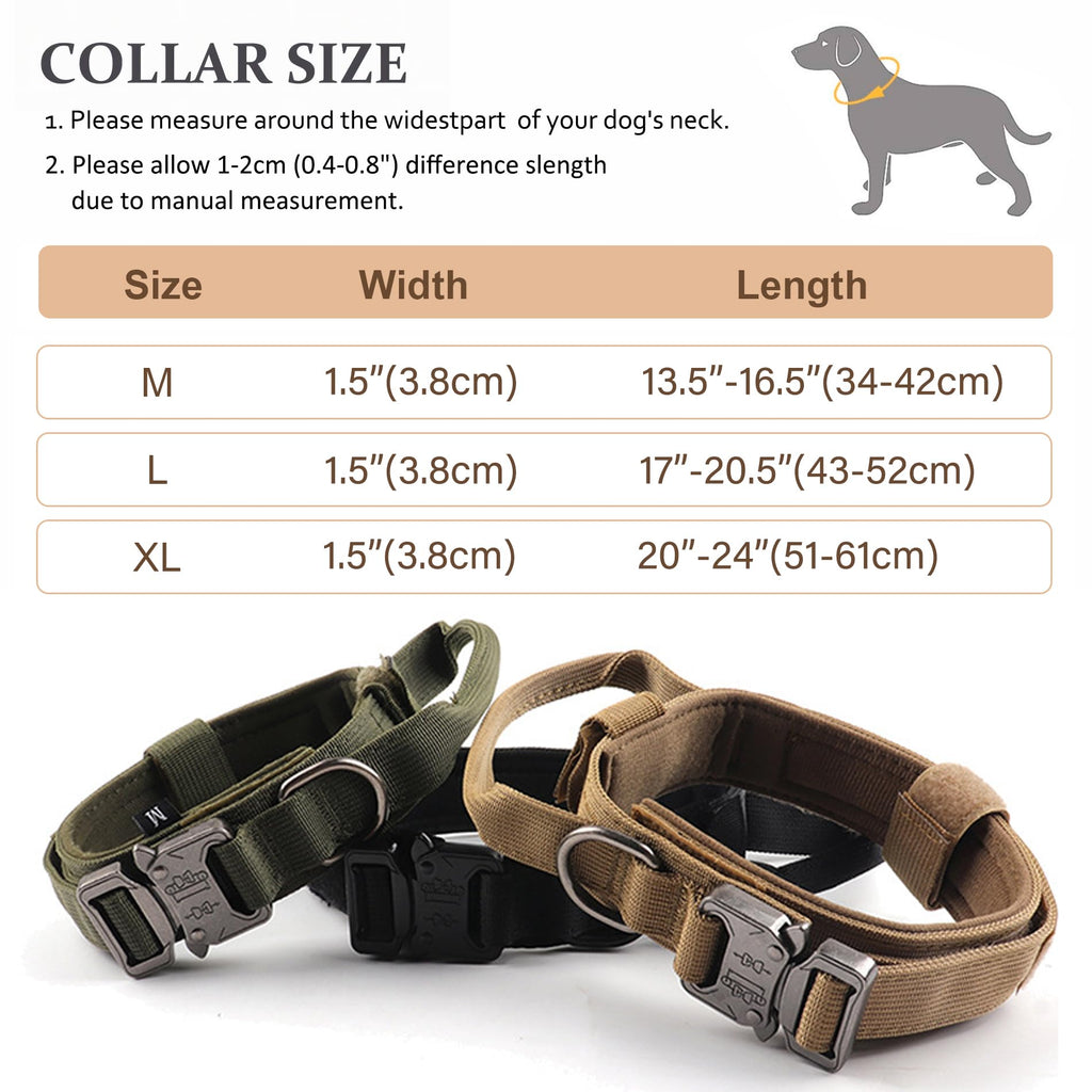 Tactical Dog Collar, Adjustable Military Training Nylon Pet Collar, Black L