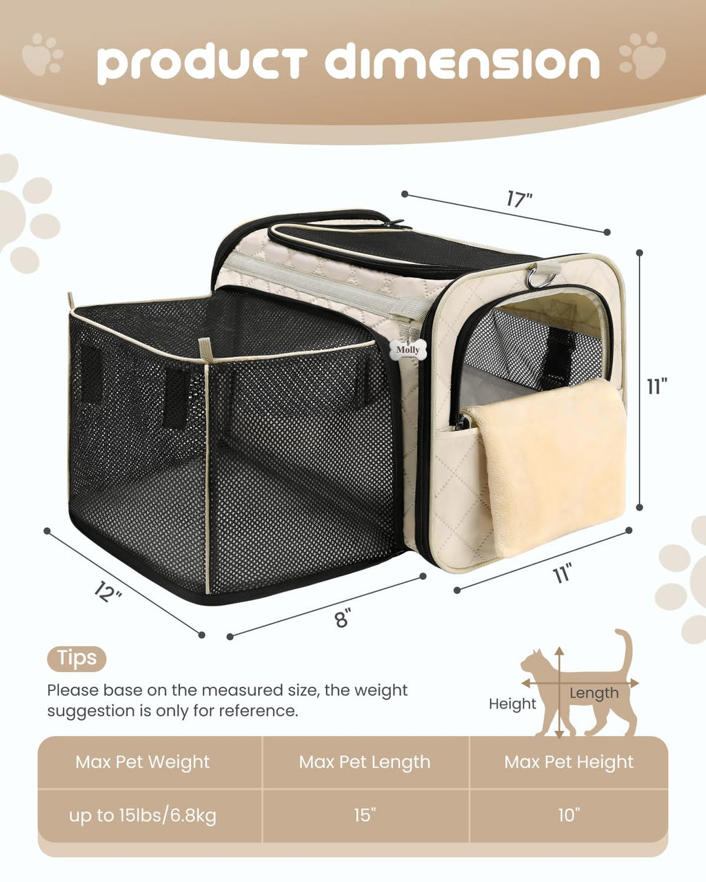 MIDOG Soft Cat Carrier Airline Approved, Expandable for Cats Up to 15lbs