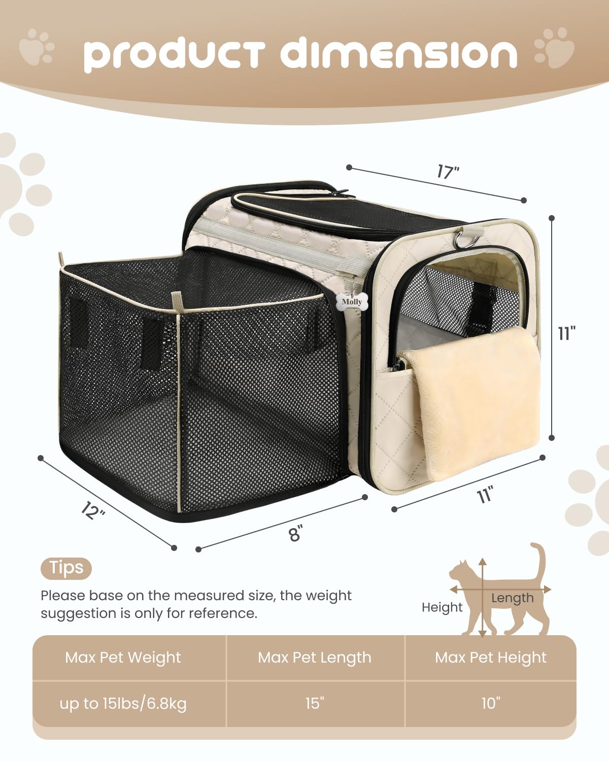 MIDOG Soft Cat Carrier Airline Approved, Expandable for Cats Up to 15lbs