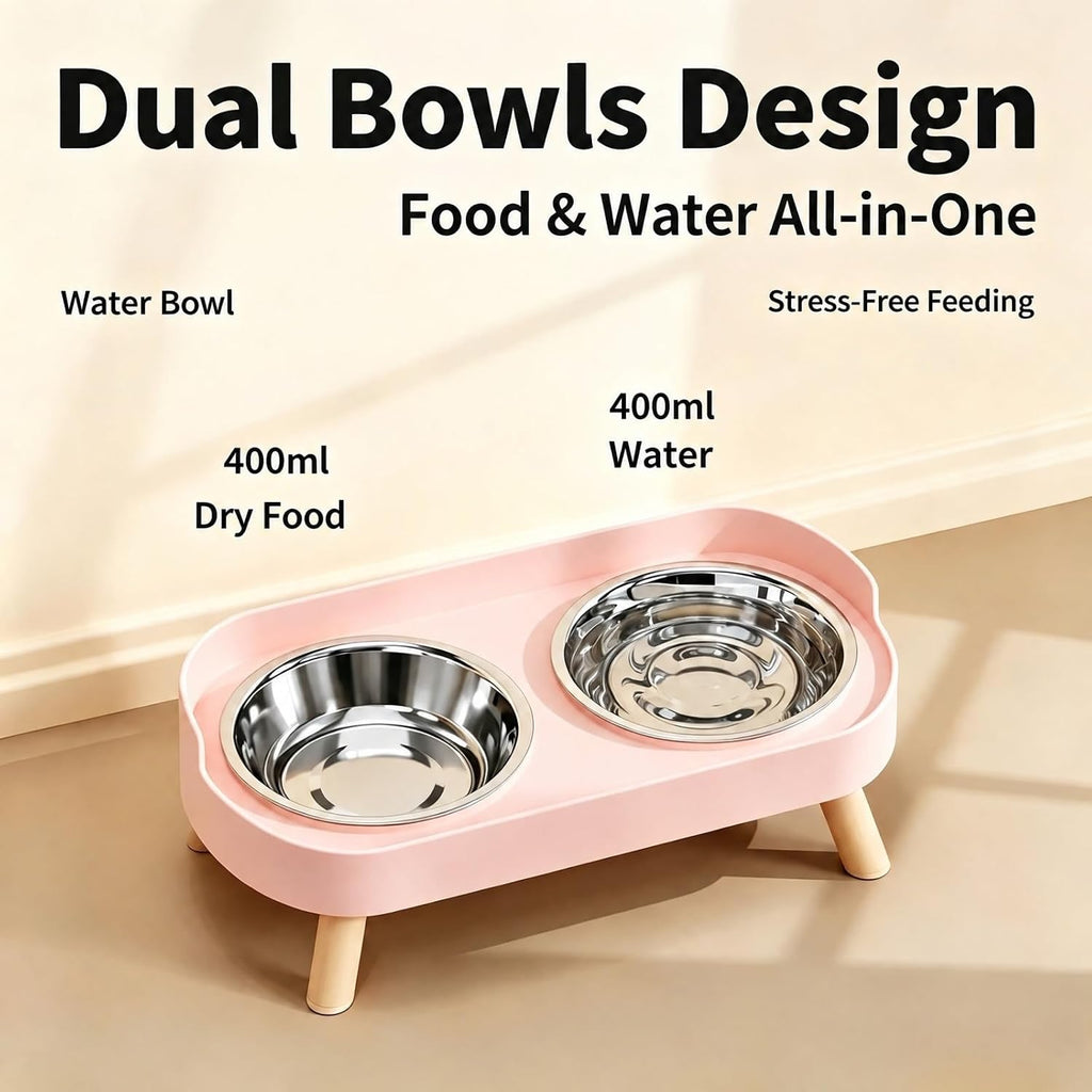 Elevated Dog Bowls with Mat for Small Dogs and Cats, Pink