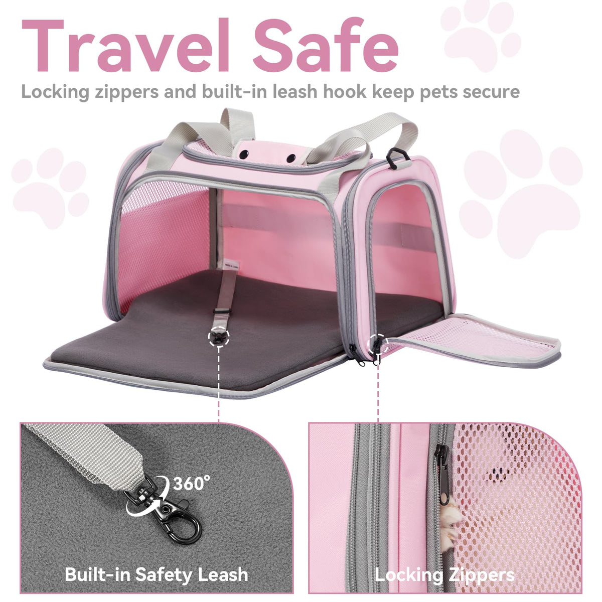 Petsfit Cat Carrier Airline Approved, 17.5×10.5×10.5 in, Pink