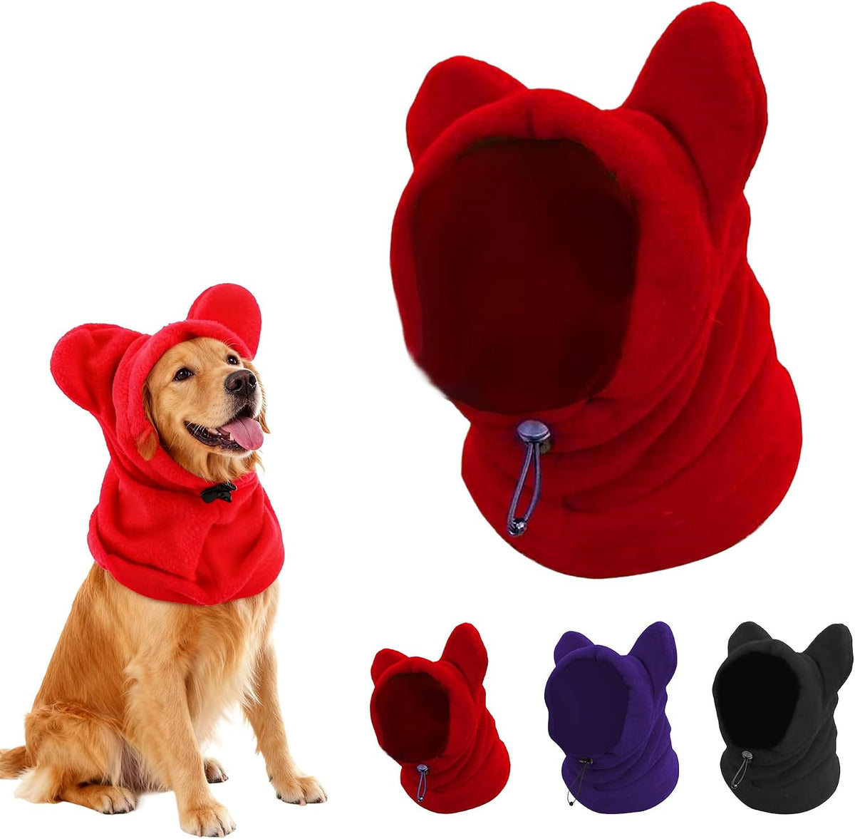Dog Snood Winter Hood with Ear Protection, Fleece Neck Warmer for Dogs, (Black, Small)