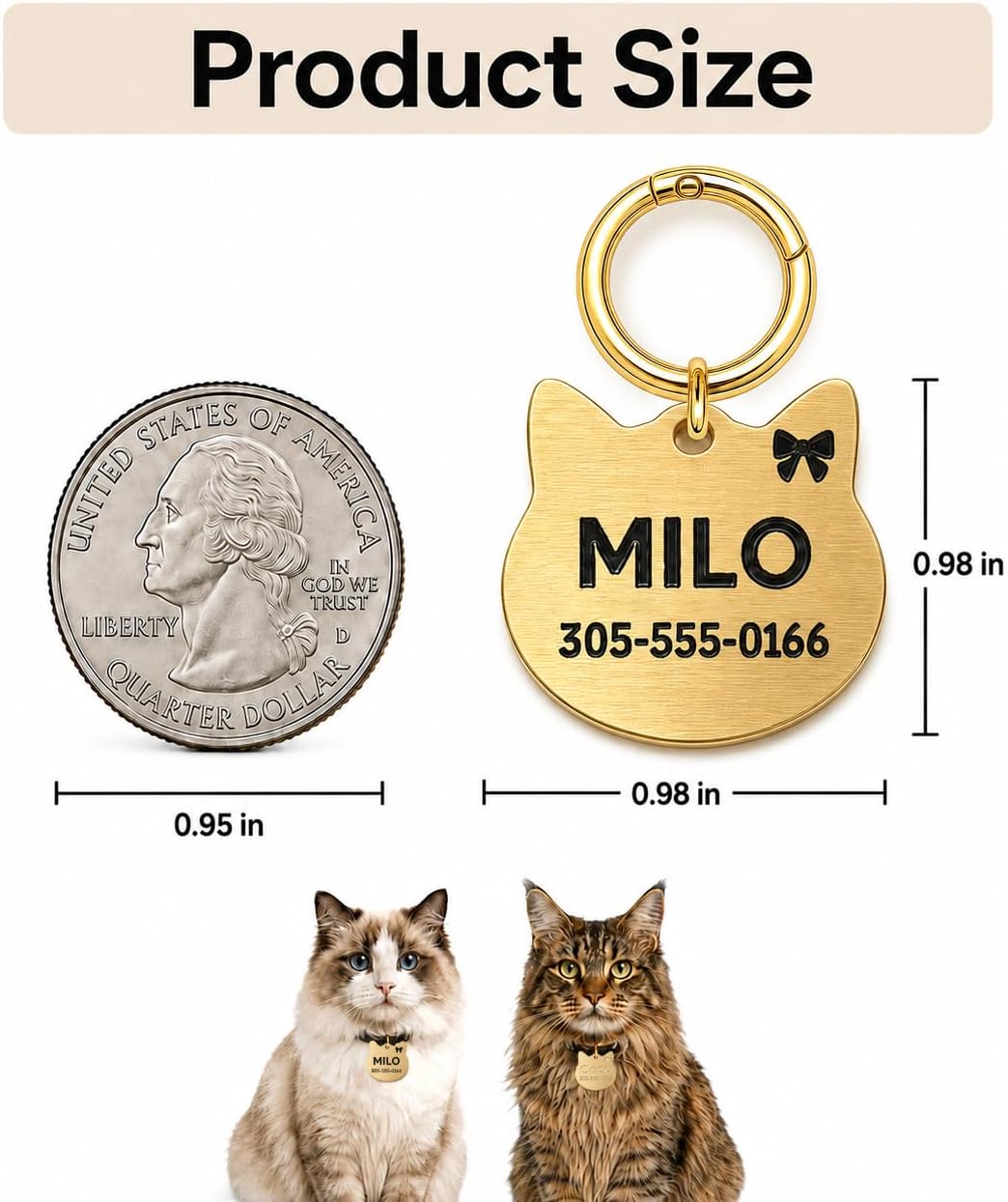 Personalized Cat Tag, Solid Brass Cat ID Tag, Deep Engraved Pet Name Tag