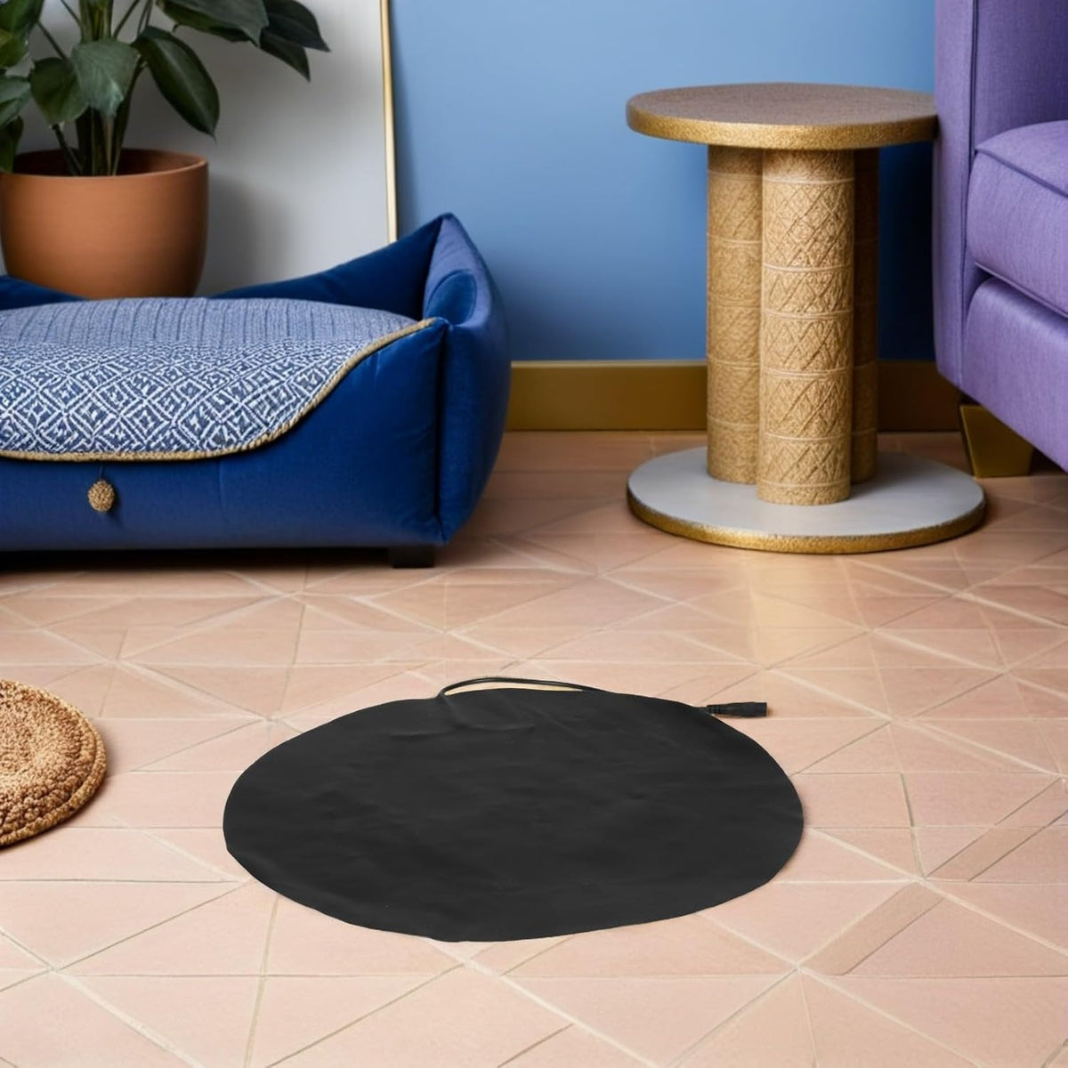 PET Heating Pad Winter USB 5V/2A round Black for Cat Beds