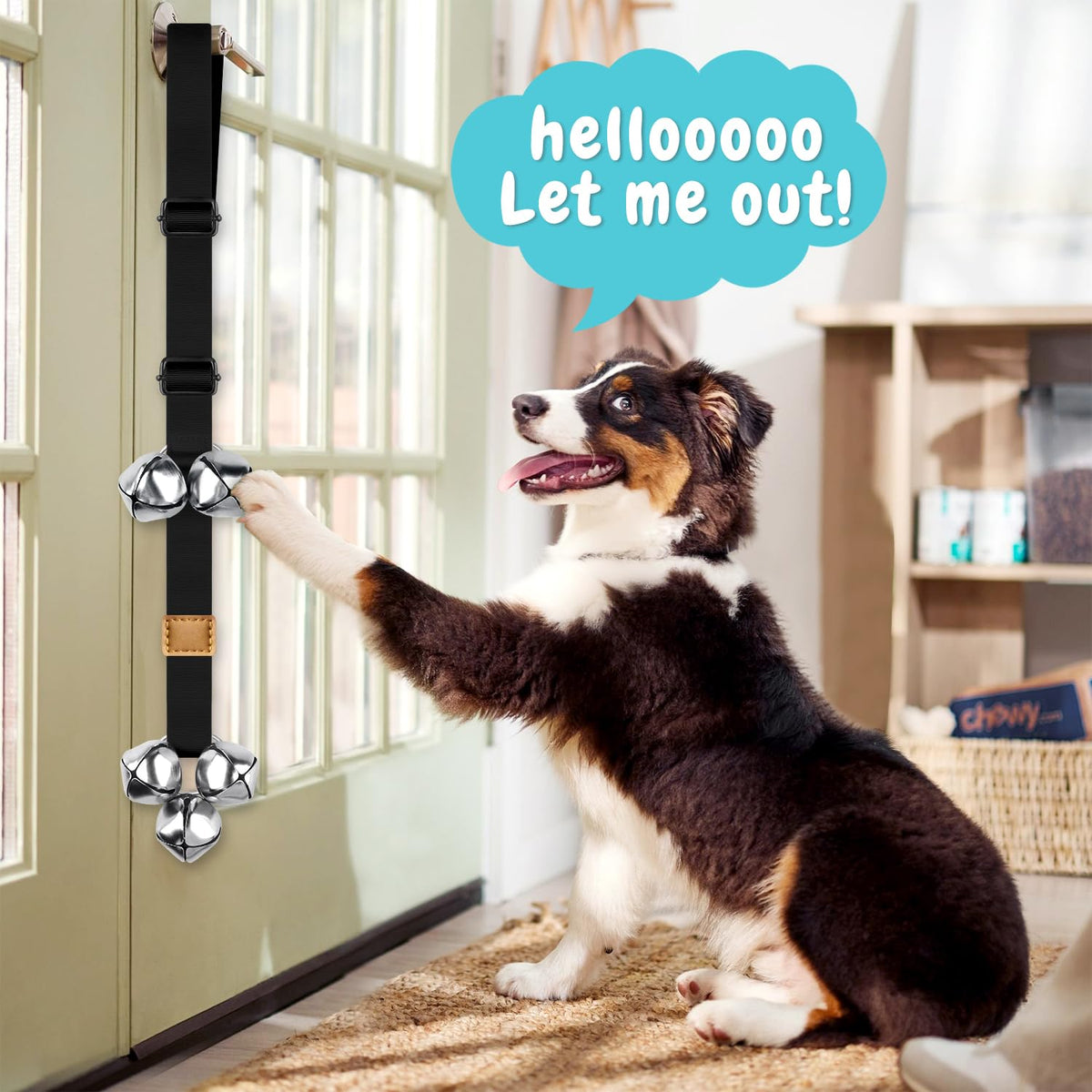 COOYOO Dog Doorbells, Adjustable Potty Training Dog Bells, Upgraded for Training Your Puppy The Easy Way, Premium Quality Housetraining Hanging Bell-5 Extra Large Loud 1.5 DoorBells