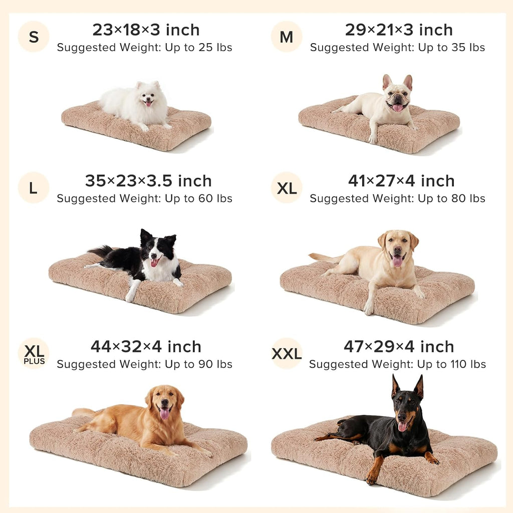 JOEJOY Large Dog Bed Crate Pad, Deluxe Plush Washable Dog Beds Fulffy Soft Kennel Pad Anti-Slip Pet Sleeping Mat for Ext