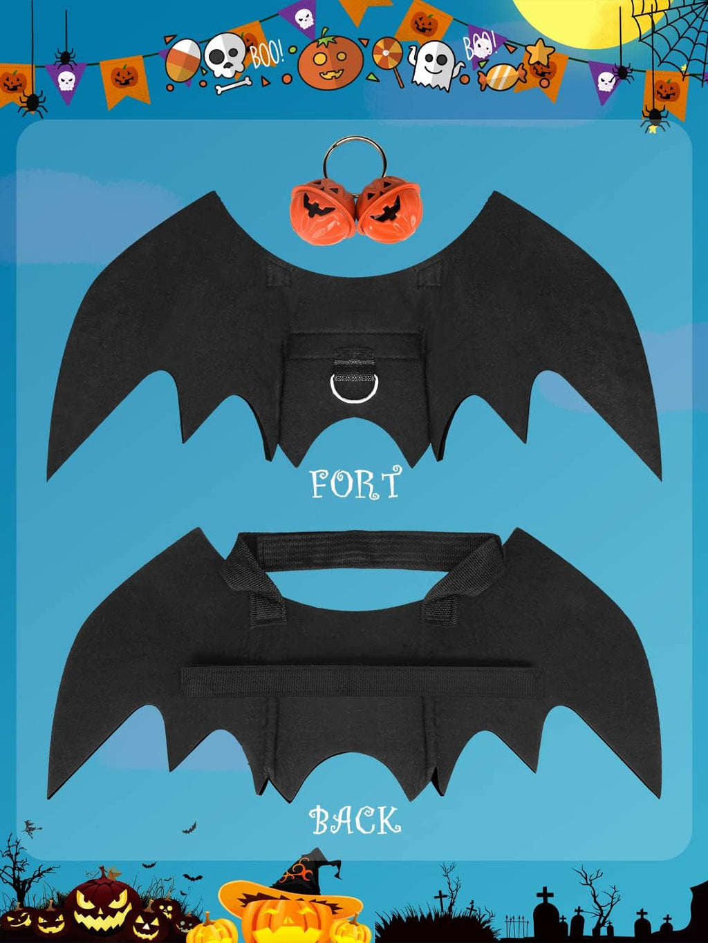 Halloween Dog Bat Wings Costume, Pet Halloween Cosplay Apparel, Adjustable Fit for Large Dogs (L)