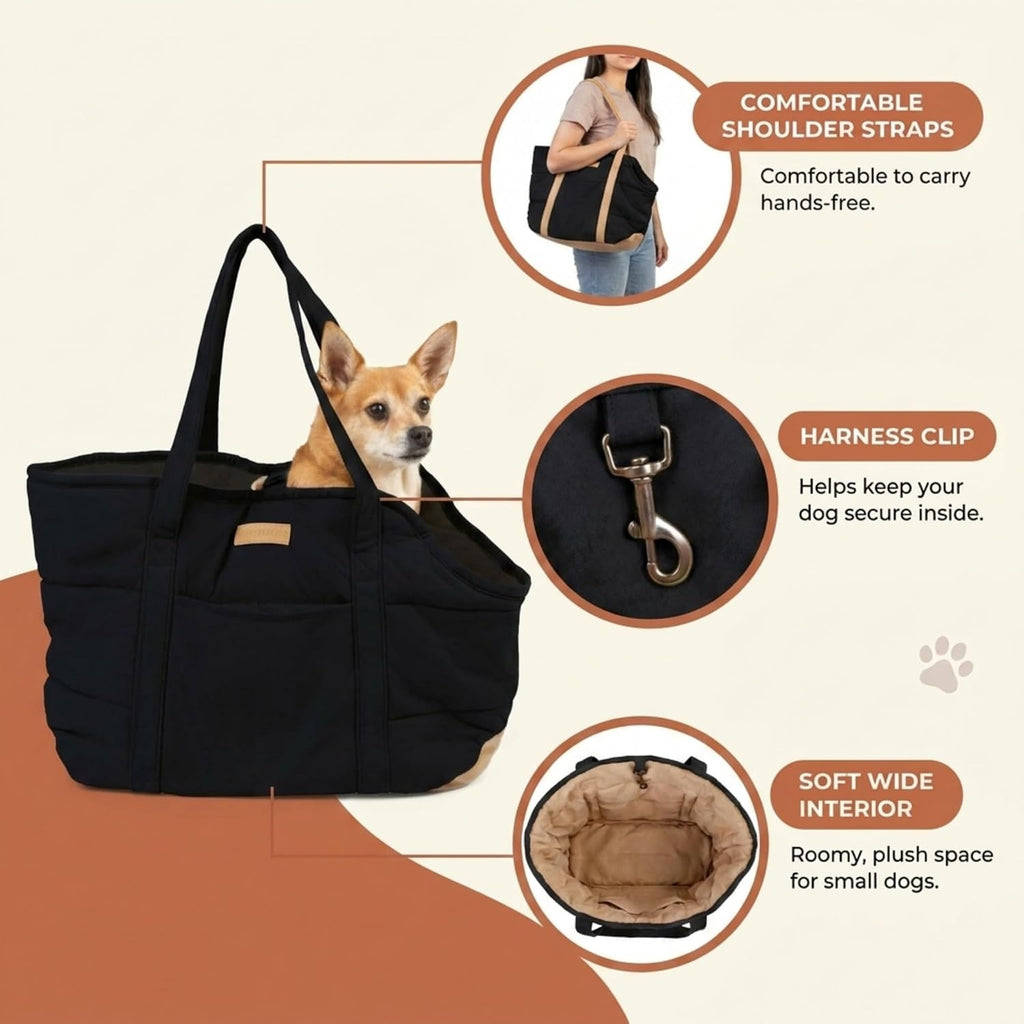 Plush Dog Purse Carrier for Small Dogs, Soft Tote, Black