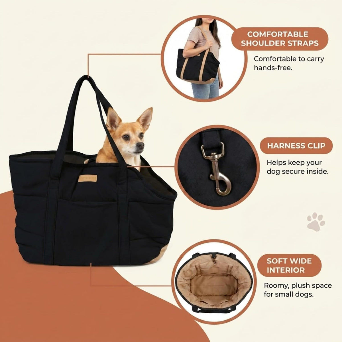 Plush Dog Purse Carrier for Small Dogs, Soft Tote, Black