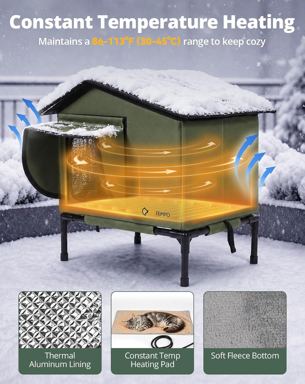 Heated Cat House for Outside Weatherproof in Winter, 16"x12"