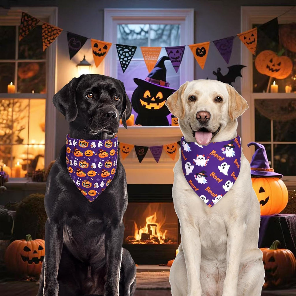Halloween Dog Bandanas XLarge 3PCS, Fall Scarf for Boy Girl